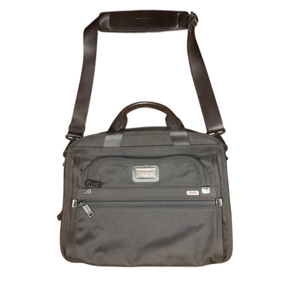 TUMI Alpha Expandable Laptop Briefcase Messenger Bag Black Ballistic Nylon